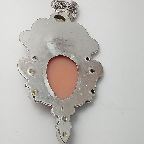 Sterling Silver Bali Goddess Pendant with Pink Carved Face and Citrine Gems - Picture 3 of 9
